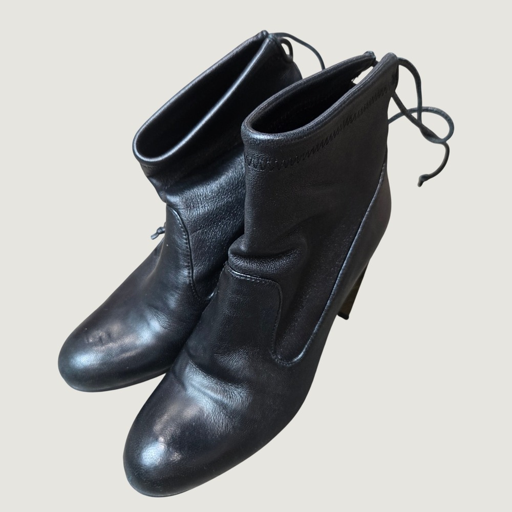 Stuart Weitzman Black Leather Gold Clear Block Heel Ankle Boots Size 6 Modern
